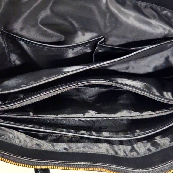 NEW!! Joy & Iman Black Split Leather w/ Gold Accents Large Tote Shoulder Bag - Picture 9 of 13